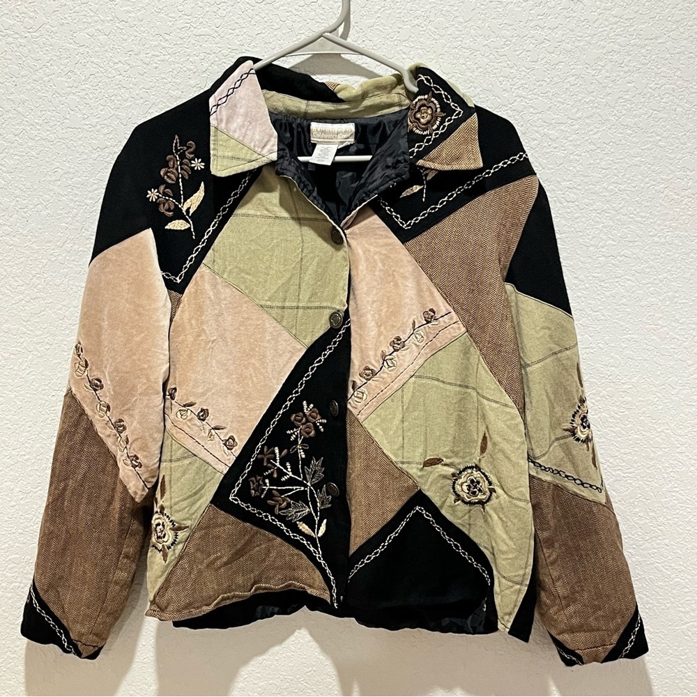 Vintage Embroidered Patchwork Bohemian Button Down Jacket Coldwater Creek Medium